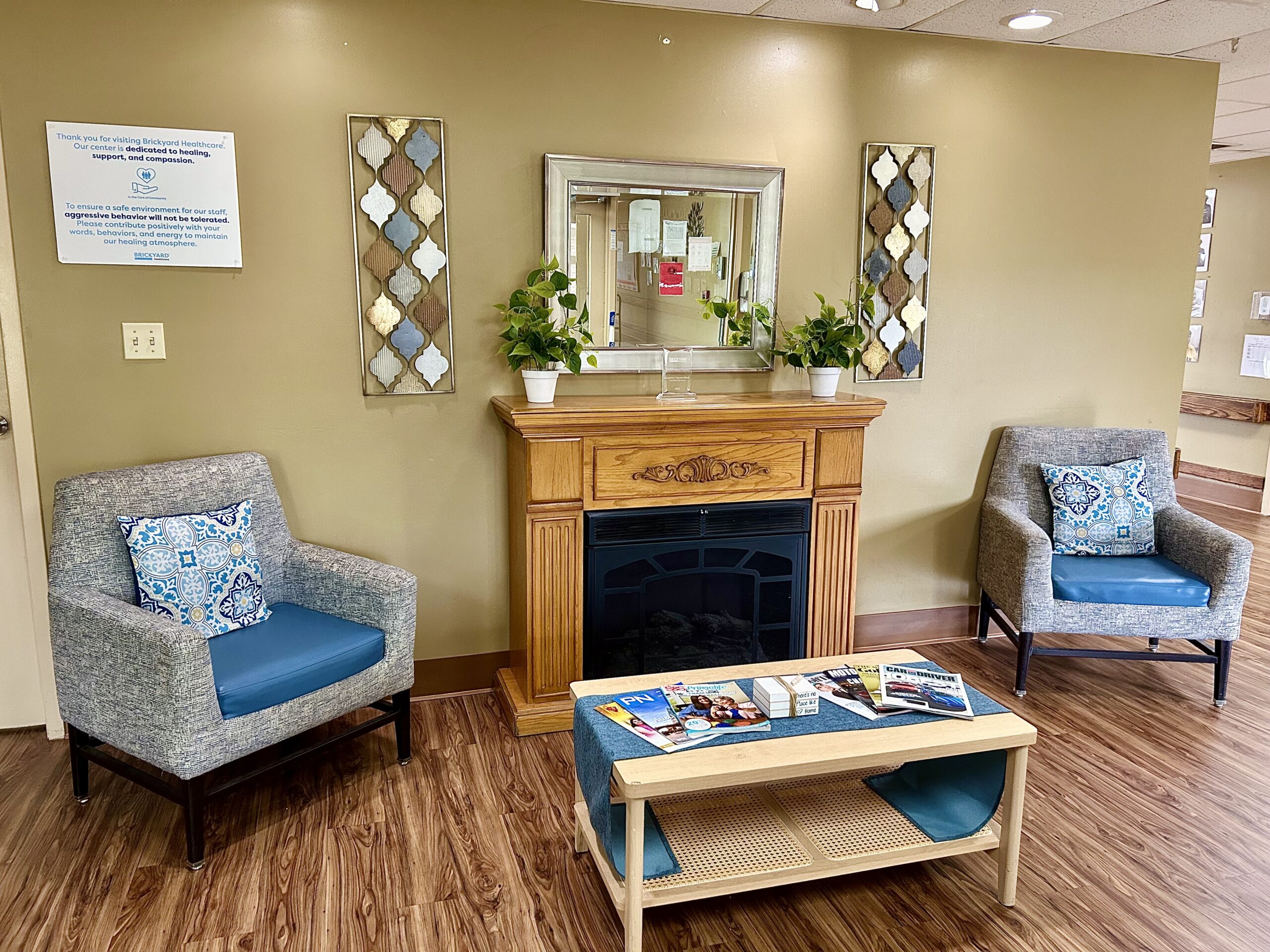 lobby with furniture and fireplace
