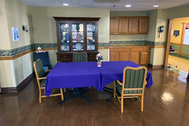 Brickyard Healthcare Golden Rule Care Center dining table and chairs