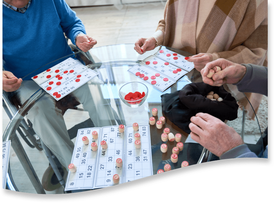 Long-term residents participate in a game together.